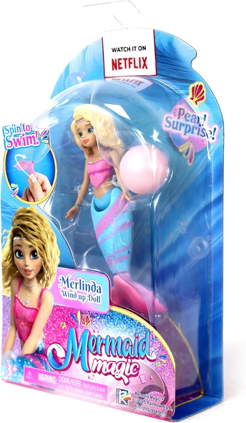 Mermaid Magic Windup Doll 5-Inch Merlinda, Pearl Surprise, Spin to Swim, Action Doll, Bath Time & Pool Toy, Gift, Mermaid Dolls, Collectible, 3 Years+ - Image 3